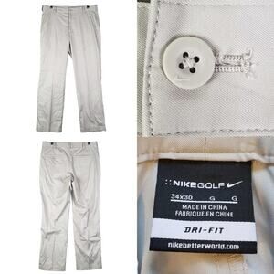 Nike Dri-Fit Golf Pants 34X30 Khaki Tan Flat Front Chino Straight Performance